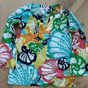 Lilly Pulitzer Colorful Seashell Print Long Sleeve Top medium